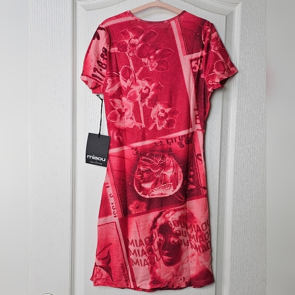 Miaou UO Exclusive Billie Stamp Print Mini Dress, Pink Rose Orchid Print - Picture 8 of 14